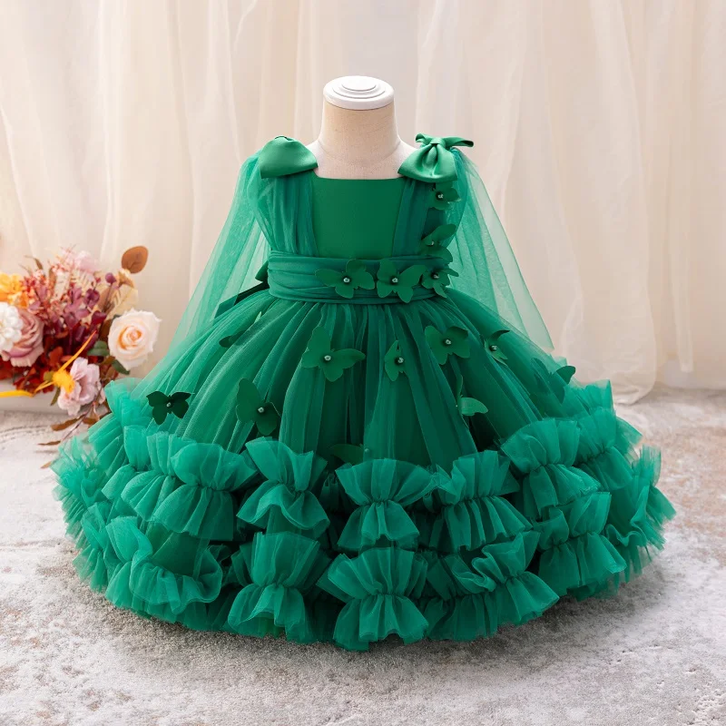 Girls Princess Dress 1-5 Y baby Girls Wedding Sleeveless Three-Dimensional butterfly Mesh Carnival Birthday Party Evening Dress
