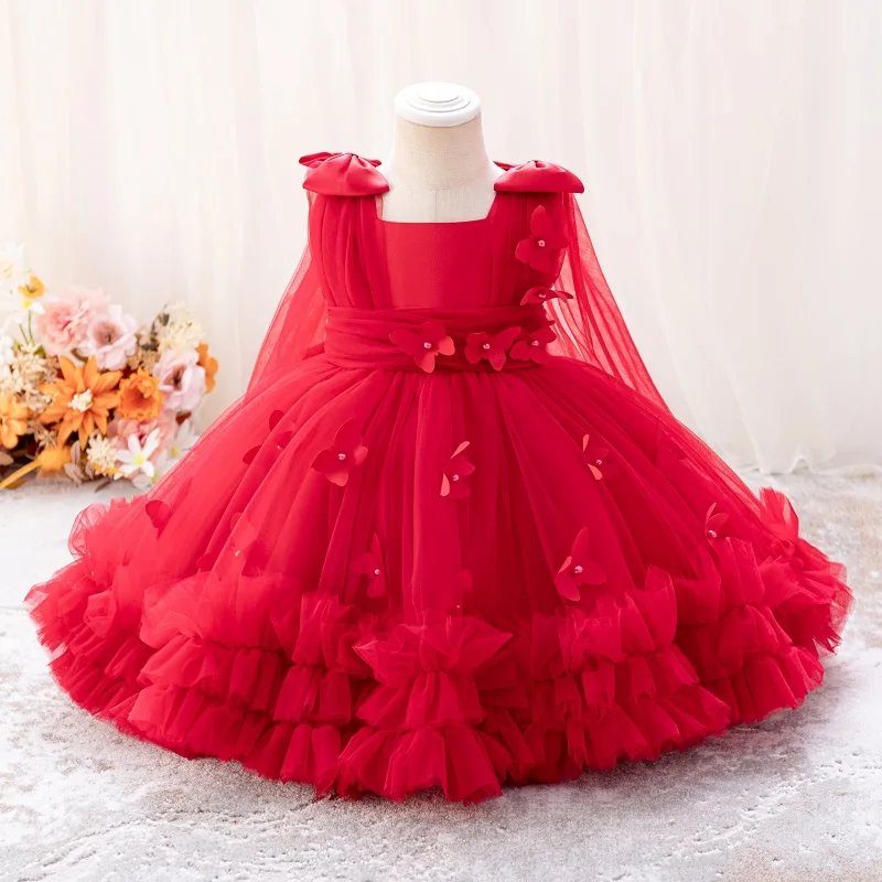Girls Princess Dress 1-5 Y baby Girls Wedding Sleeveless Three-Dimensional butterfly Mesh Carnival Birthday Party Evening Dress