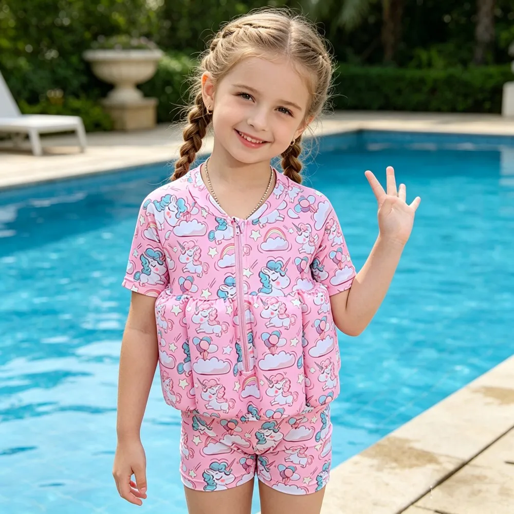 Toddler Buoyancy Swimsuit 1 to 6 Years Little Girl Swimwear UPF50+ Cute Cartoon Baby Beach Swimming Suits for Kids Floating Suit
