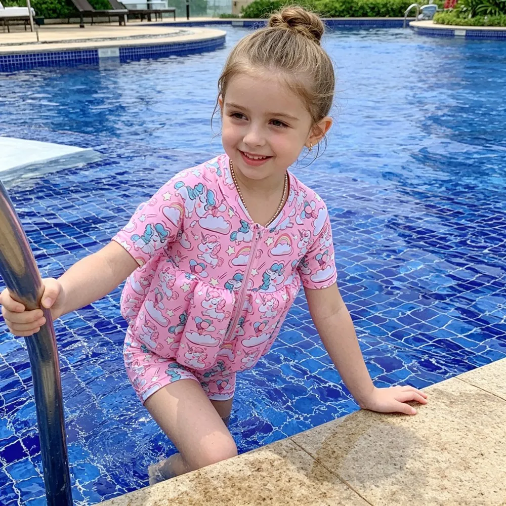 Toddler Buoyancy Swimsuit 1 to 6 Years Little Girl Swimwear UPF50+ Cute Cartoon Baby Beach Swimming Suits for Kids Floating Suit