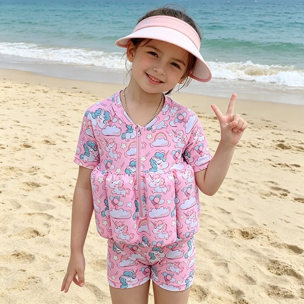 Toddler Buoyancy Swimsuit 1 to 6 Years Little Girl Swimwear UPF50+ Cute Cartoon Baby Beach Swimming Suits for Kids Floating Suit