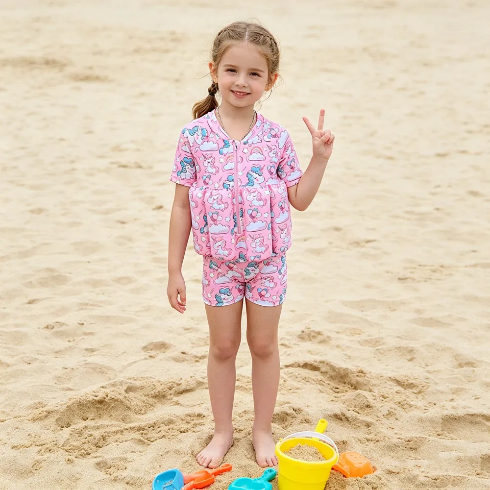 Toddler Buoyancy Swimsuit 1 to 6 Years Little Girl Swimwear UPF50+ Cute Cartoon Baby Beach Swimming Suits for Kids Floating Suit