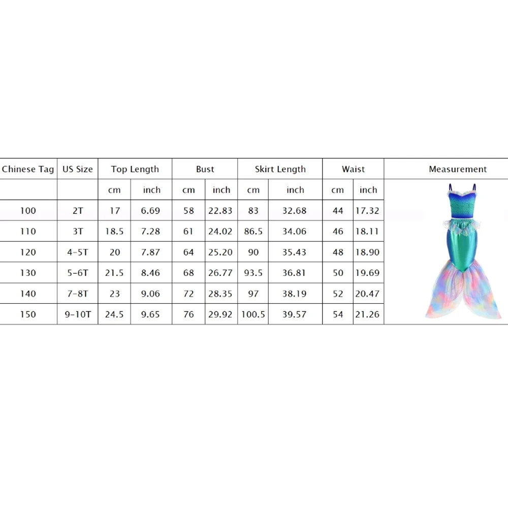 Girls Blue Mermaid Two Piece Dress Set for Birthday Party Halloween Costumes Princess Cosplay