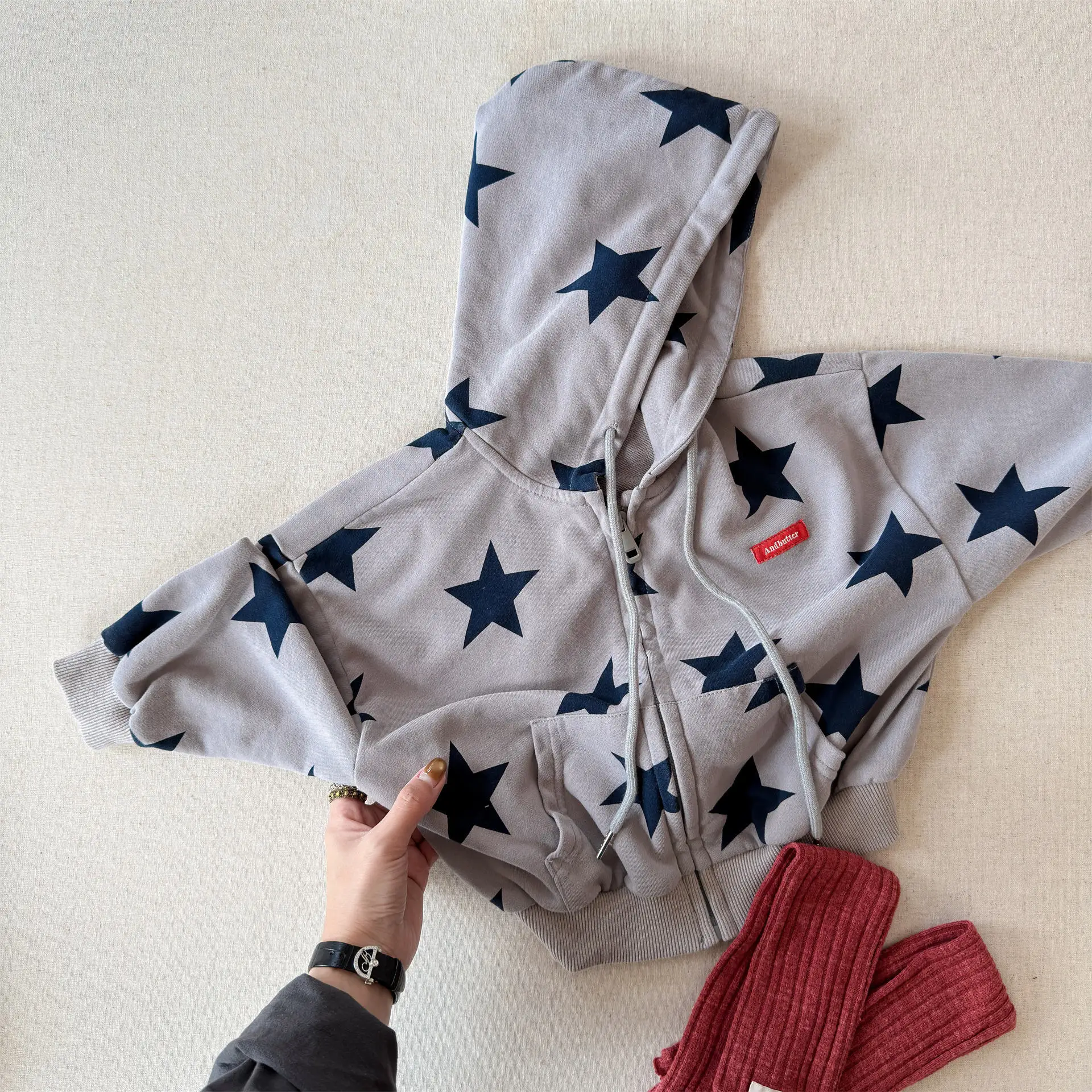 Children Casual Full Stars Coat Boys Girls Loose Hooded Coat Baby Vintage Jacket Kids Cotton Cardigan Toddler Zipper Tops