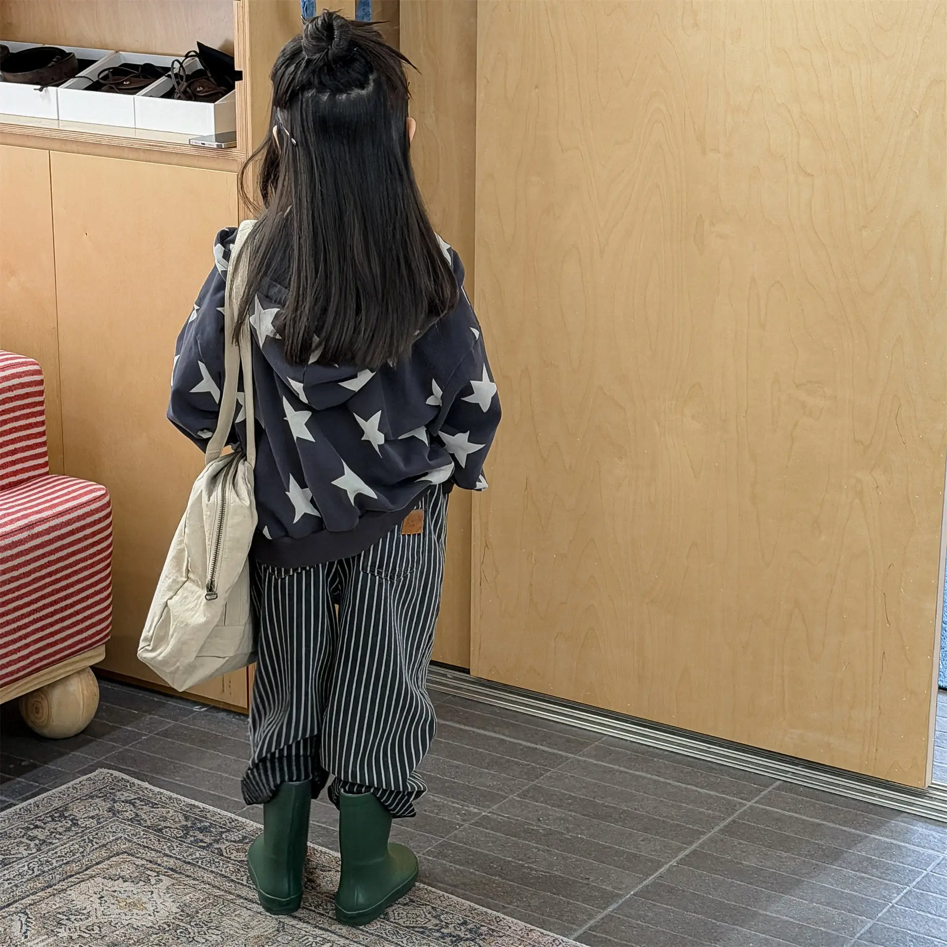 Children Casual Full Stars Coat Boys Girls Loose Hooded Coat Baby Vintage Jacket Kids Cotton Cardigan Toddler Zipper Tops
