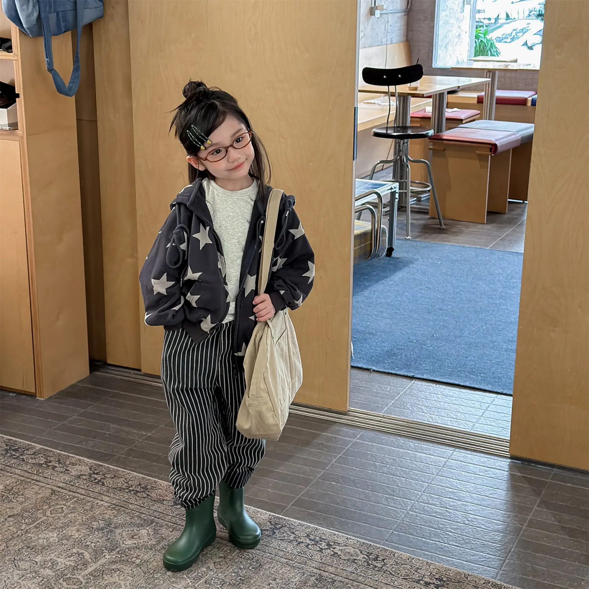 Children Casual Full Stars Coat Boys Girls Loose Hooded Coat Baby Vintage Jacket Kids Cotton Cardigan Toddler Zipper Tops