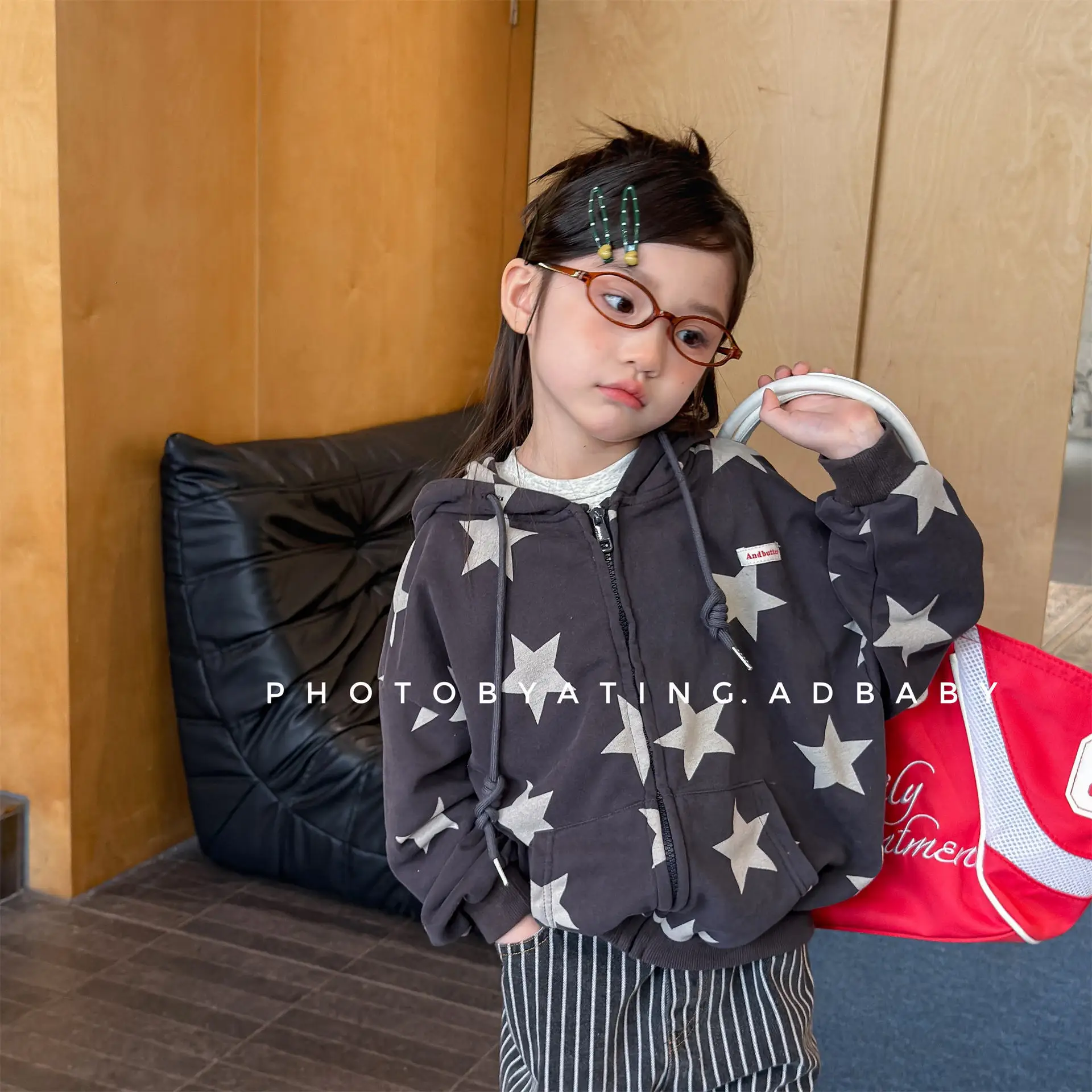 Children Casual Full Stars Coat Boys Girls Loose Hooded Coat Baby Vintage Jacket Kids Cotton Cardigan Toddler Zipper Tops