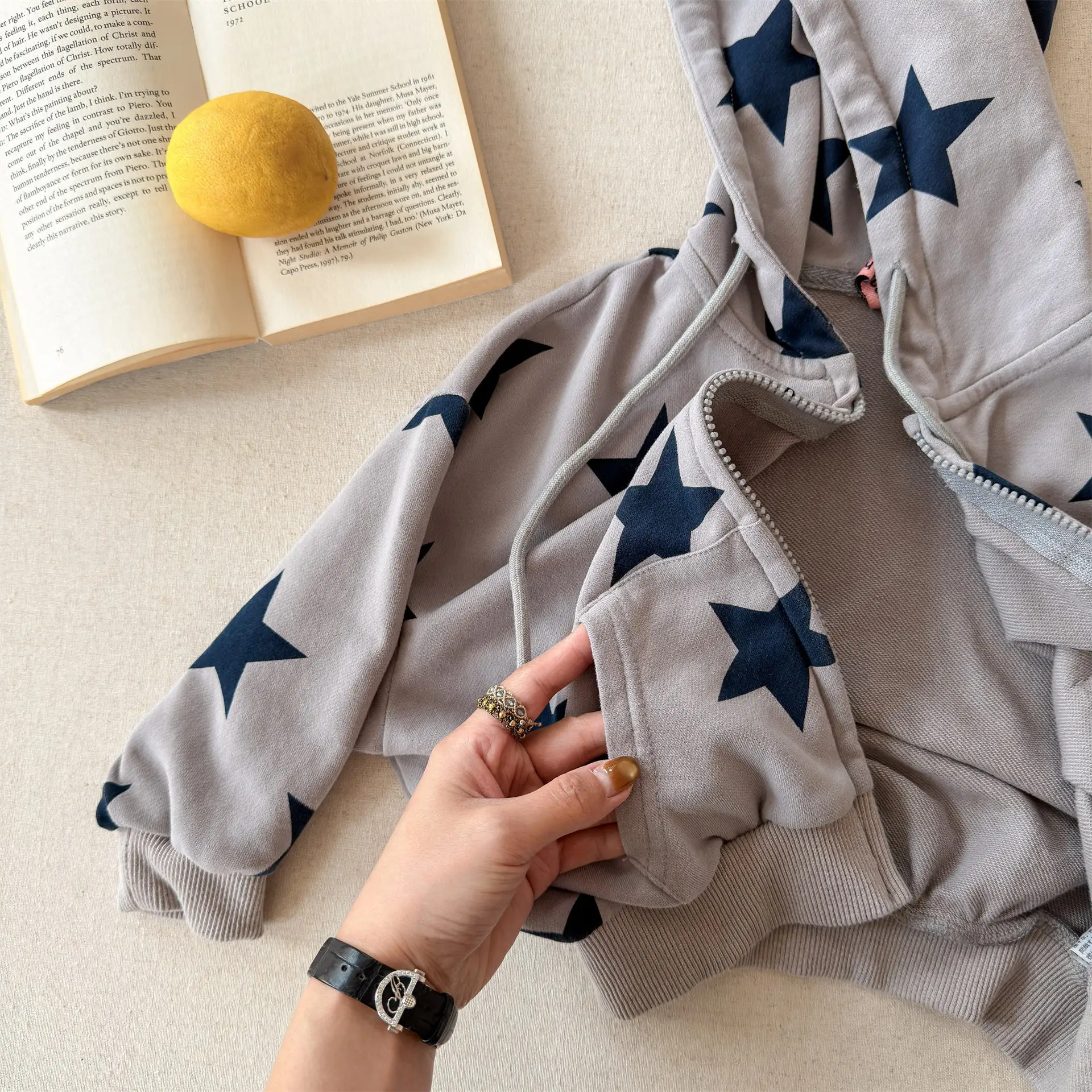Children Casual Full Stars Coat Boys Girls Loose Hooded Coat Baby Vintage Jacket Kids Cotton Cardigan Toddler Zipper Tops