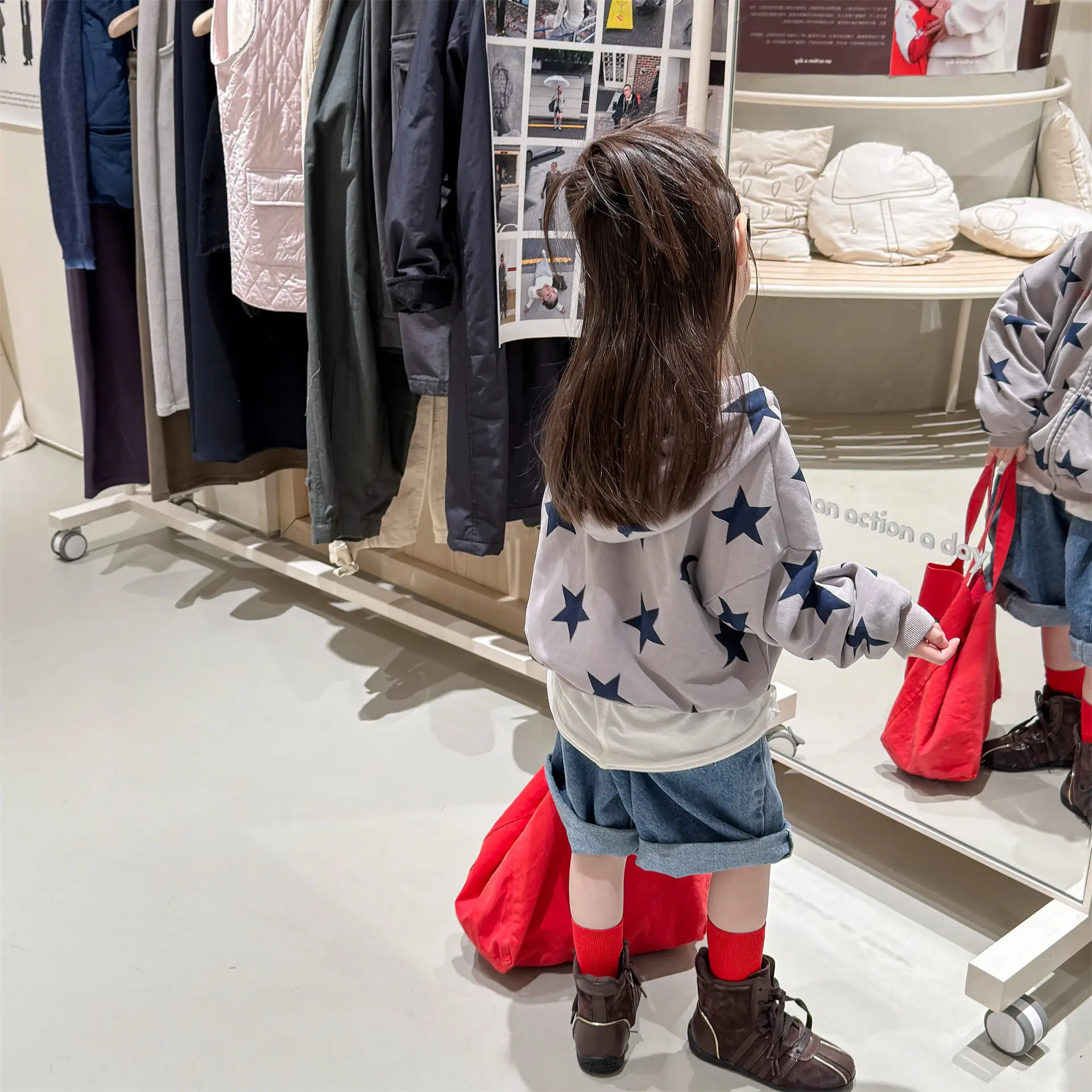 Children Casual Full Stars Coat Boys Girls Loose Hooded Coat Baby Vintage Jacket Kids Cotton Cardigan Toddler Zipper Tops