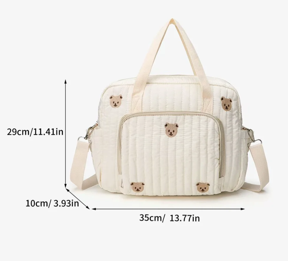 Nylon Crossbody Chic Bear & Tulip Embroidered Diaper Bag with Stroller Clip for Youngsters Travel Essentials