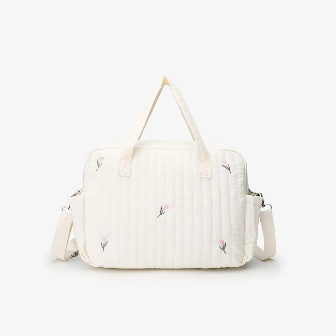 Nylon Crossbody Chic Bear & Tulip Embroidered Diaper Bag with Stroller Clip for Youngsters Travel Essentials
