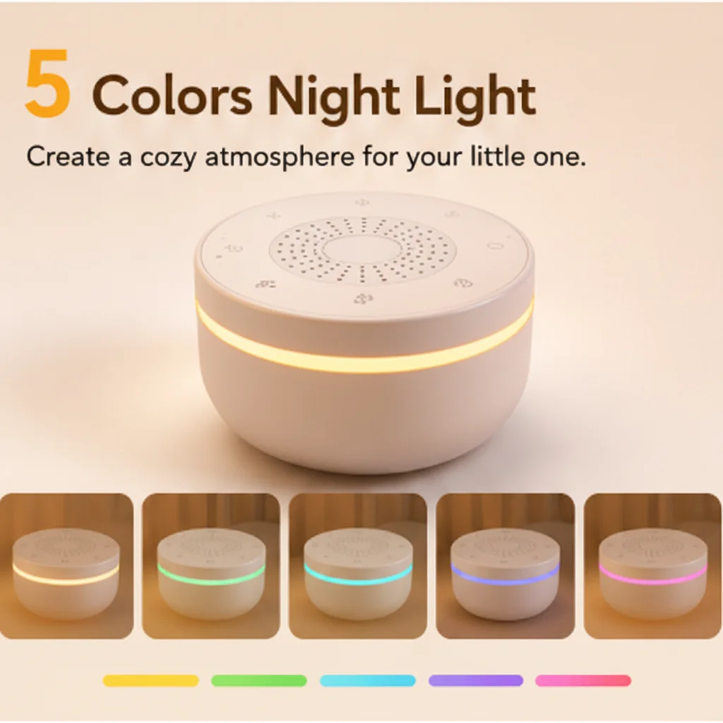 Portable Baby White Noise With 1000mAh 30 Soothing Sounds 5 Colors Night Lights And Timer Baby Sleep Soother For Stroller & Crib