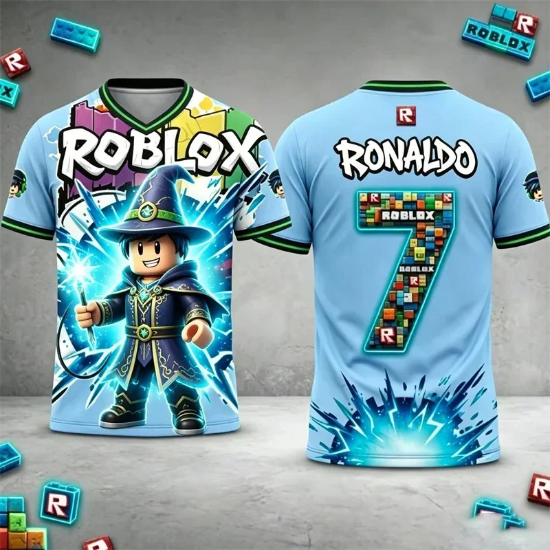 Roblox Children T-Shirt Custom Ronaldo Name Number 3D Print Jersey Style Short Sleeve Casual Kids Summer Sportswear for Fans