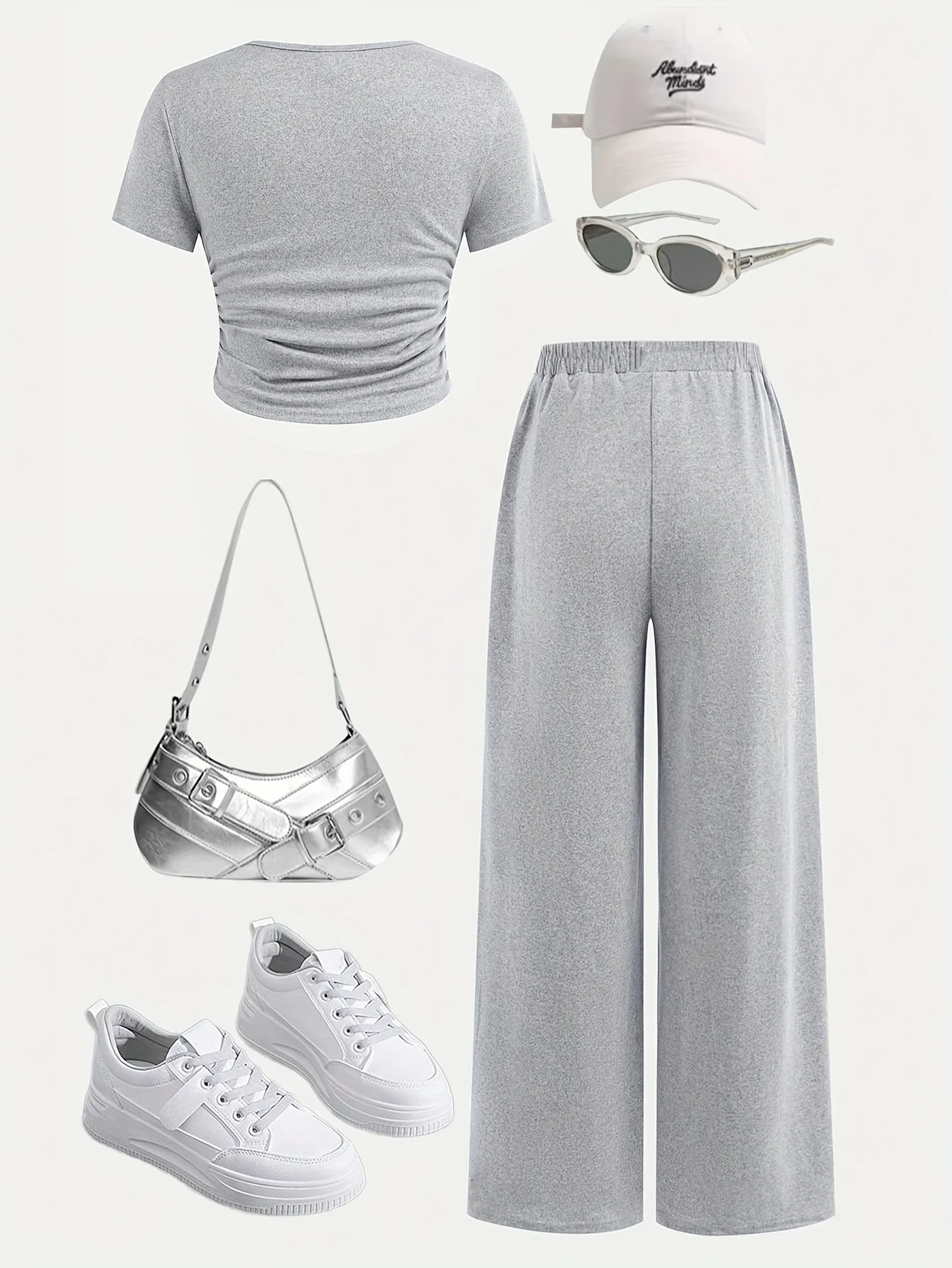 Girls' Casual Short-Sleeve Set: Summer Outfit for Girls, Casual Solid Color Round Neck T-Shirt with Decorative Buttons and Loose Straight-Leg Pants, 2-Piece Set Suitable for Girls Aged 5-13, Gray Solid Color Outfit