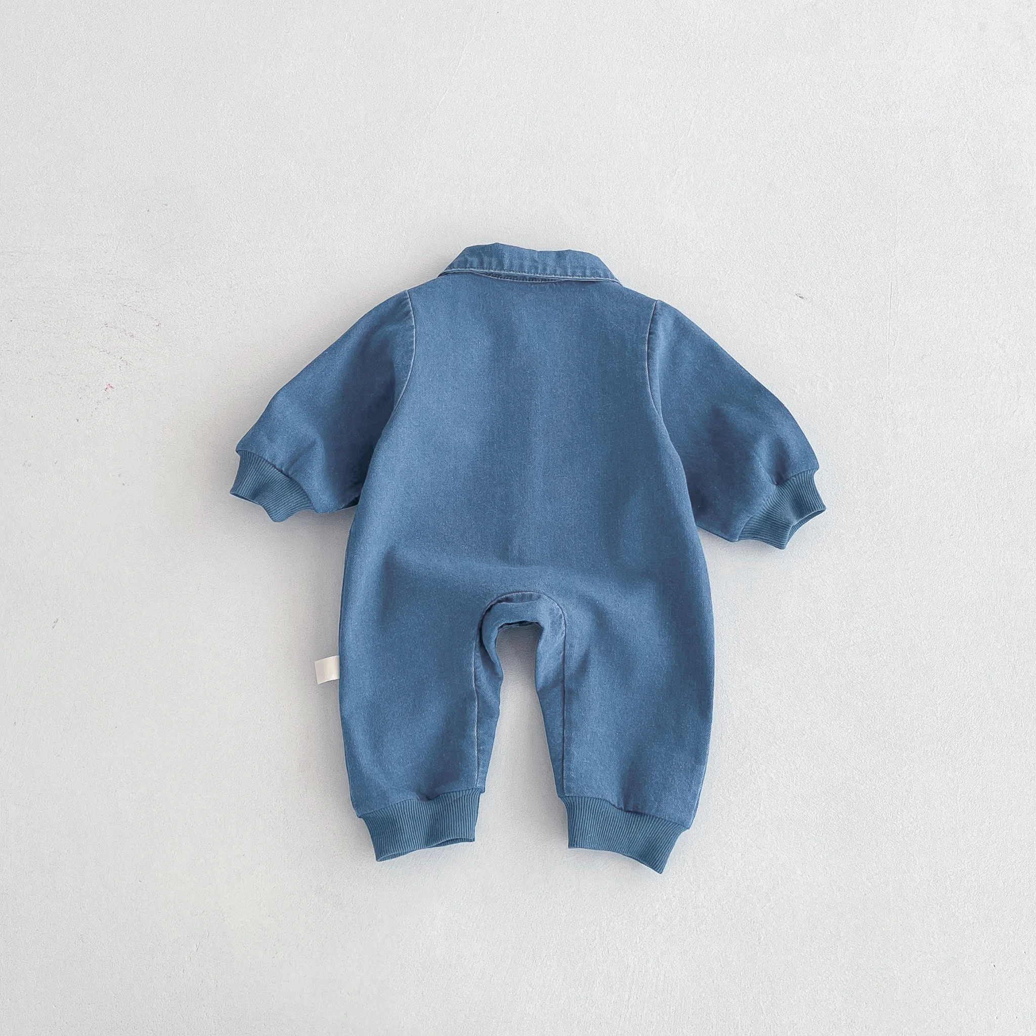 Baby One-Piece Suit, Denim Autumn Wear, Embroidered Outdoor Crawling Clothes for Boys and Girls, Hayi, First Birthday Clothes Fo