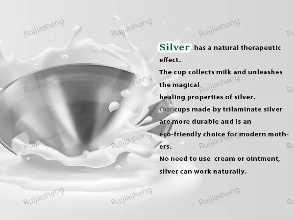 The Original Silvery Nursing Cups, 2 Pcs Trilaminate Silver Nipple Shields with 2 Silicone Proctect Rings for Breastfeeding