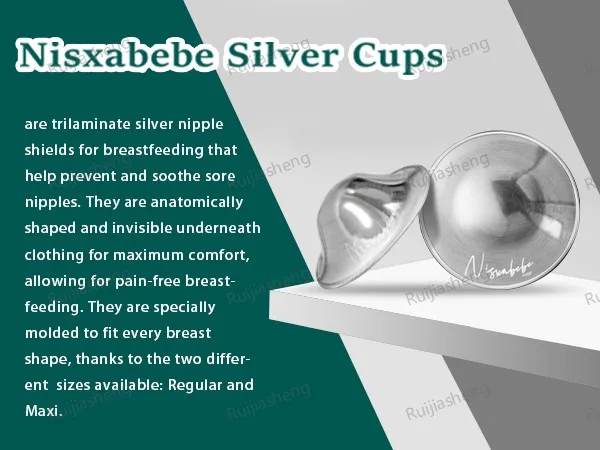 The Original Silvery Nursing Cups, 2 Pcs Trilaminate Silver Nipple Shields with 2 Silicone Proctect Rings for Breastfeeding