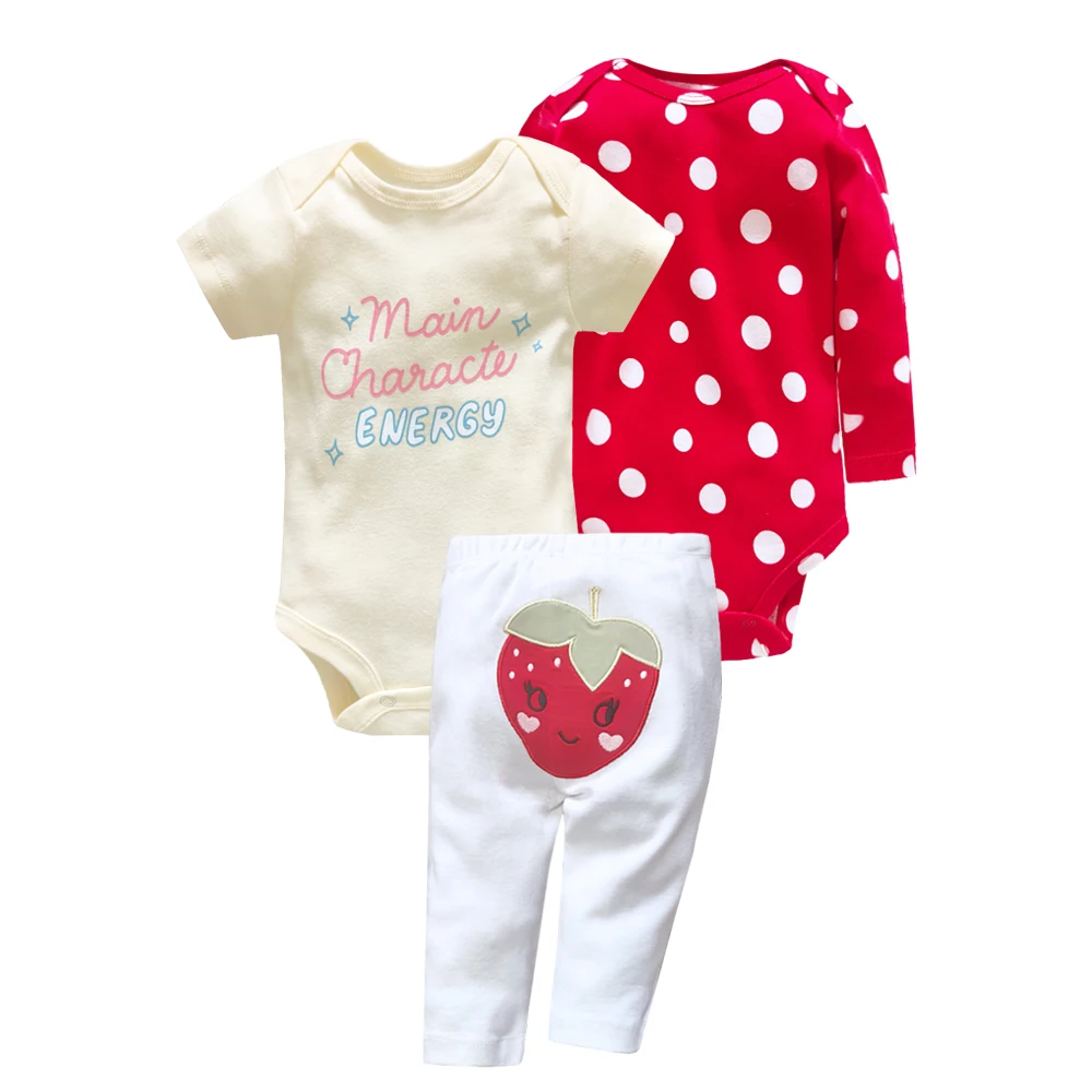 3PCS Newborn Baby Clothes Set Cotton Long + Short Sleeve Bodysuit +PP Harem for Baby Boy Toddler Girl Infant Born Clothing