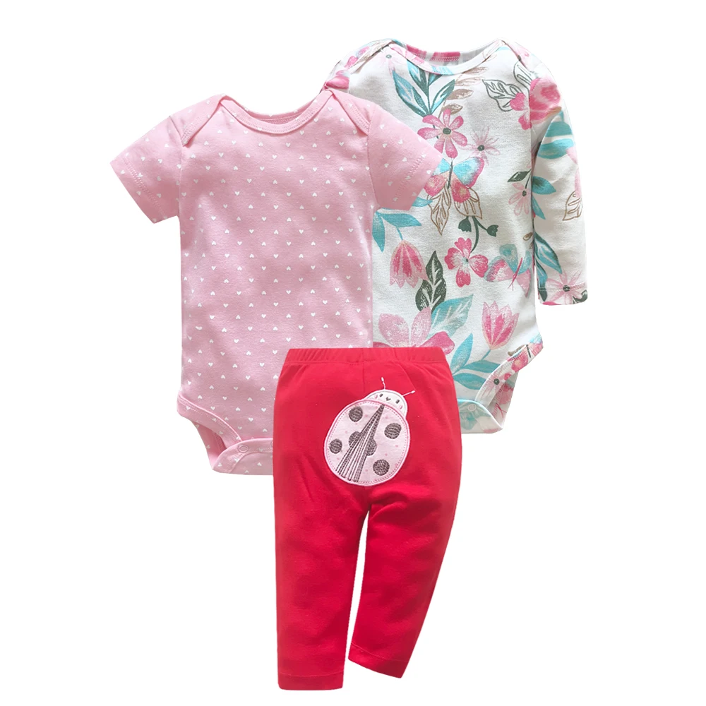 3PCS Newborn Baby Clothes Set Cotton Long + Short Sleeve Bodysuit +PP Harem for Baby Boy Toddler Girl Infant Born Clothing