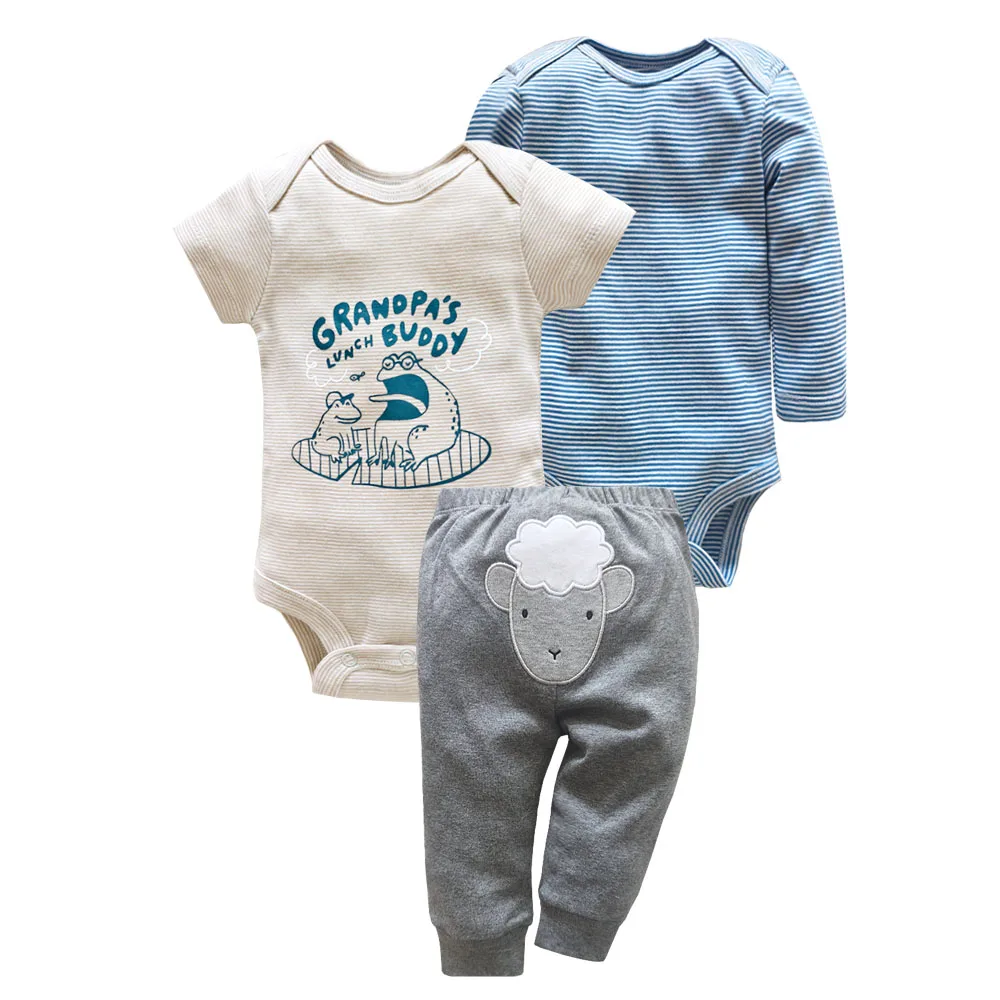 3PCS Newborn Baby Clothes Set Cotton Long + Short Sleeve Bodysuit +PP Harem for Baby Boy Toddler Girl Infant Born Clothing