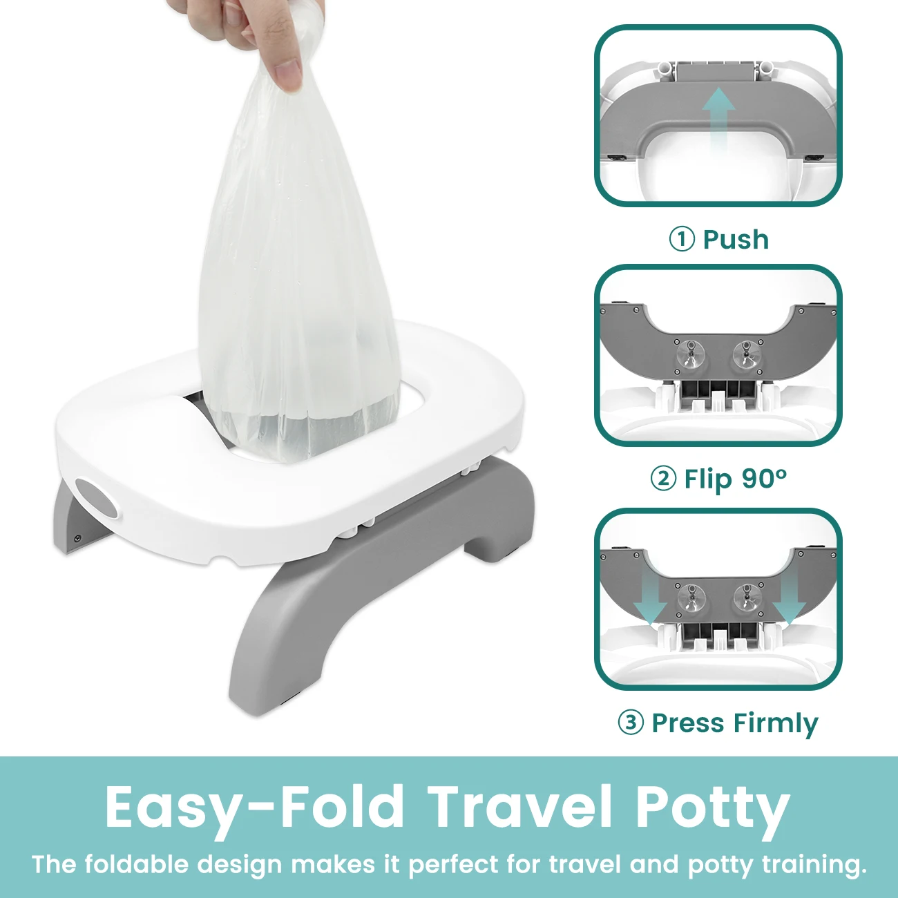 Portable Potty Seat for Toddler Foldable Travel Potty Training Toilet Seat，2-in-1 Go Portable Potty with Travel Bag