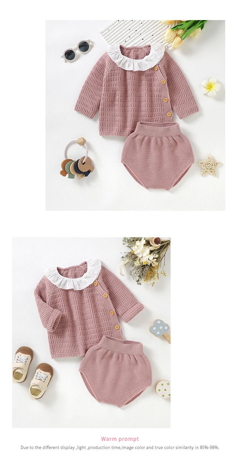 Winter Warm Baby Girls Clothes Sets Autumn Outerwear Newborn Infant Long Sleeves Knitted Sweaters Pullovers Tops+Bottoms Outfits