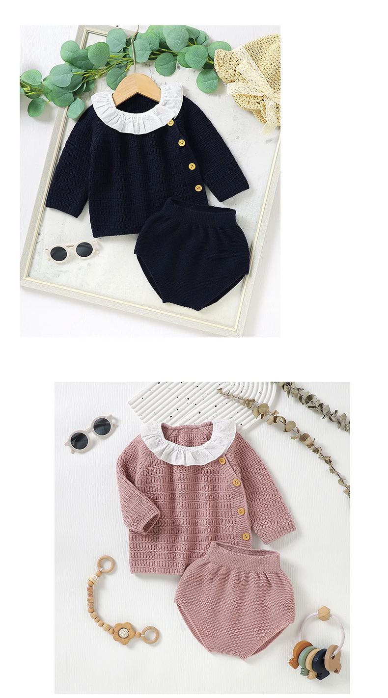 Winter Warm Baby Girls Clothes Sets Autumn Outerwear Newborn Infant Long Sleeves Knitted Sweaters Pullovers Tops+Bottoms Outfits