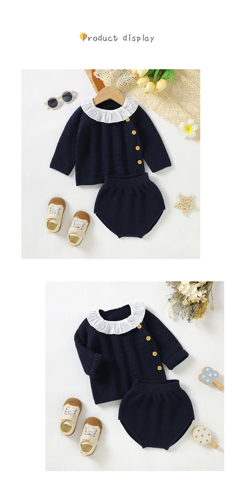 Winter Warm Baby Girls Clothes Sets Autumn Outerwear Newborn Infant Long Sleeves Knitted Sweaters Pullovers Tops+Bottoms Outfits