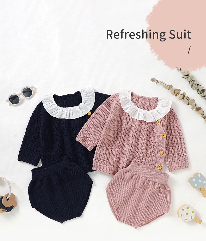Winter Warm Baby Girls Clothes Sets Autumn Outerwear Newborn Infant Long Sleeves Knitted Sweaters Pullovers Tops+Bottoms Outfits