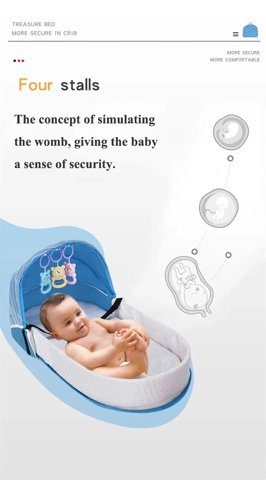Baby Bed Convenient Folding Anti Pressure Baby Crib with Net and Awning Newborn Isolation Biomimetic Outdoor Travel Baby Crib