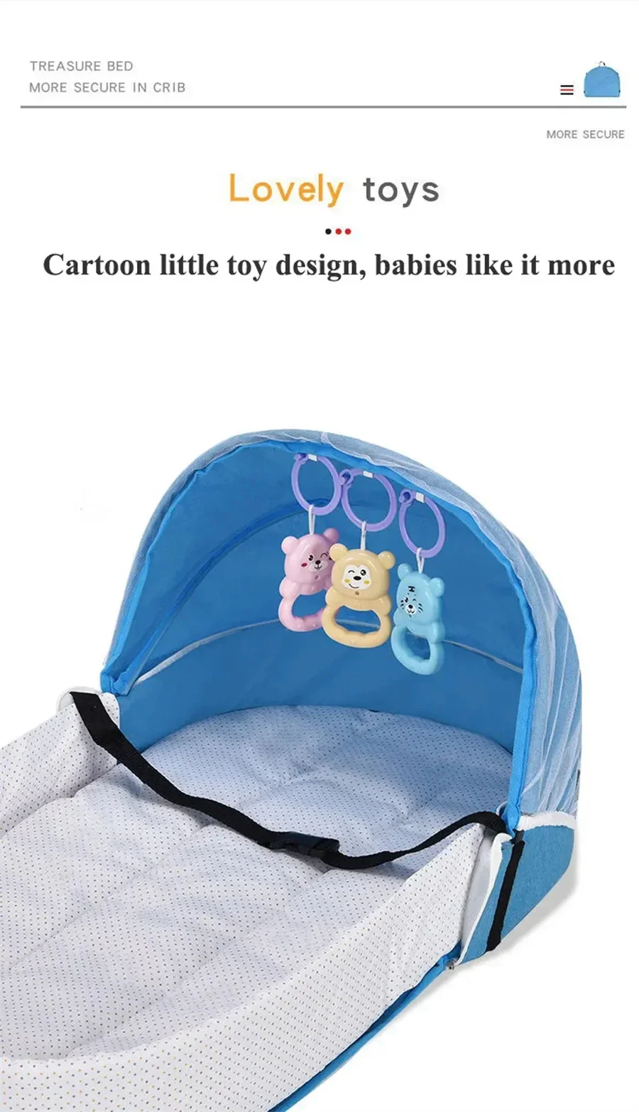 Baby Bed Convenient Folding Anti Pressure Baby Crib with Net and Awning Newborn Isolation Biomimetic Outdoor Travel Baby Crib