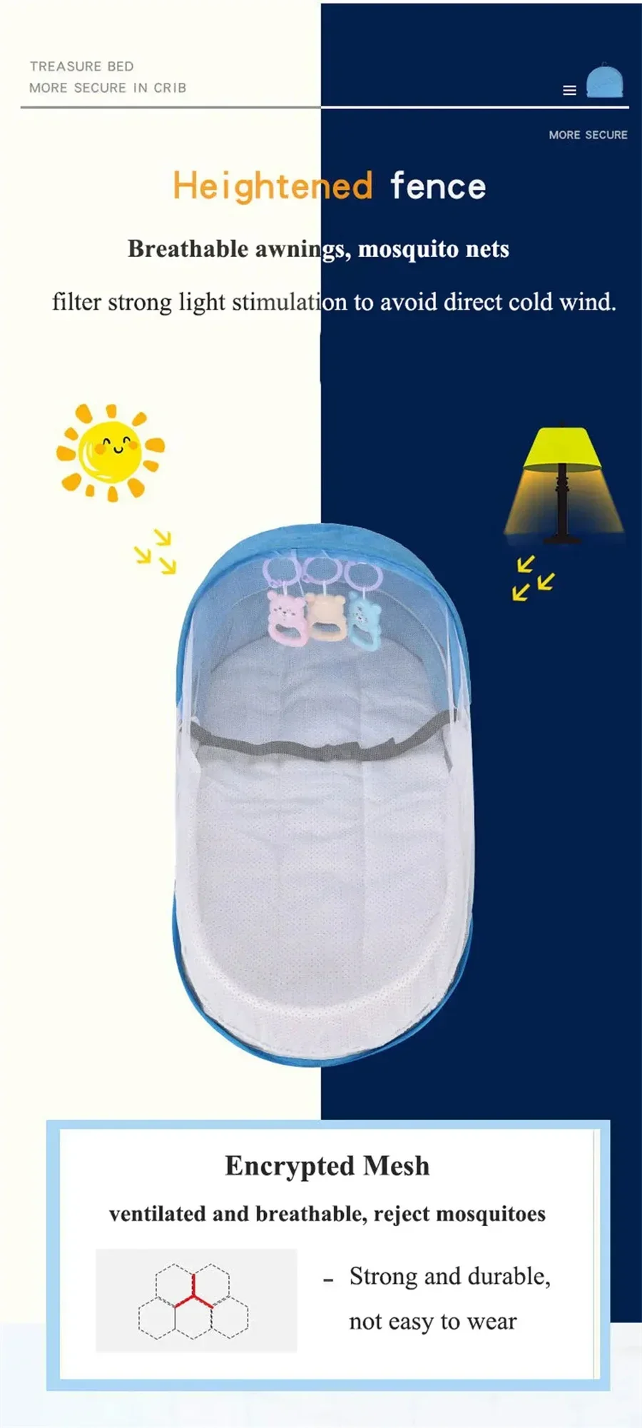 Baby Bed Convenient Folding Anti Pressure Baby Crib with Net and Awning Newborn Isolation Biomimetic Outdoor Travel Baby Crib