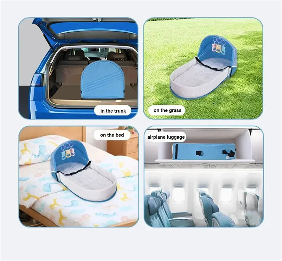 Baby Bed Convenient Folding Anti Pressure Baby Crib with Net and Awning Newborn Isolation Biomimetic Outdoor Travel Baby Crib