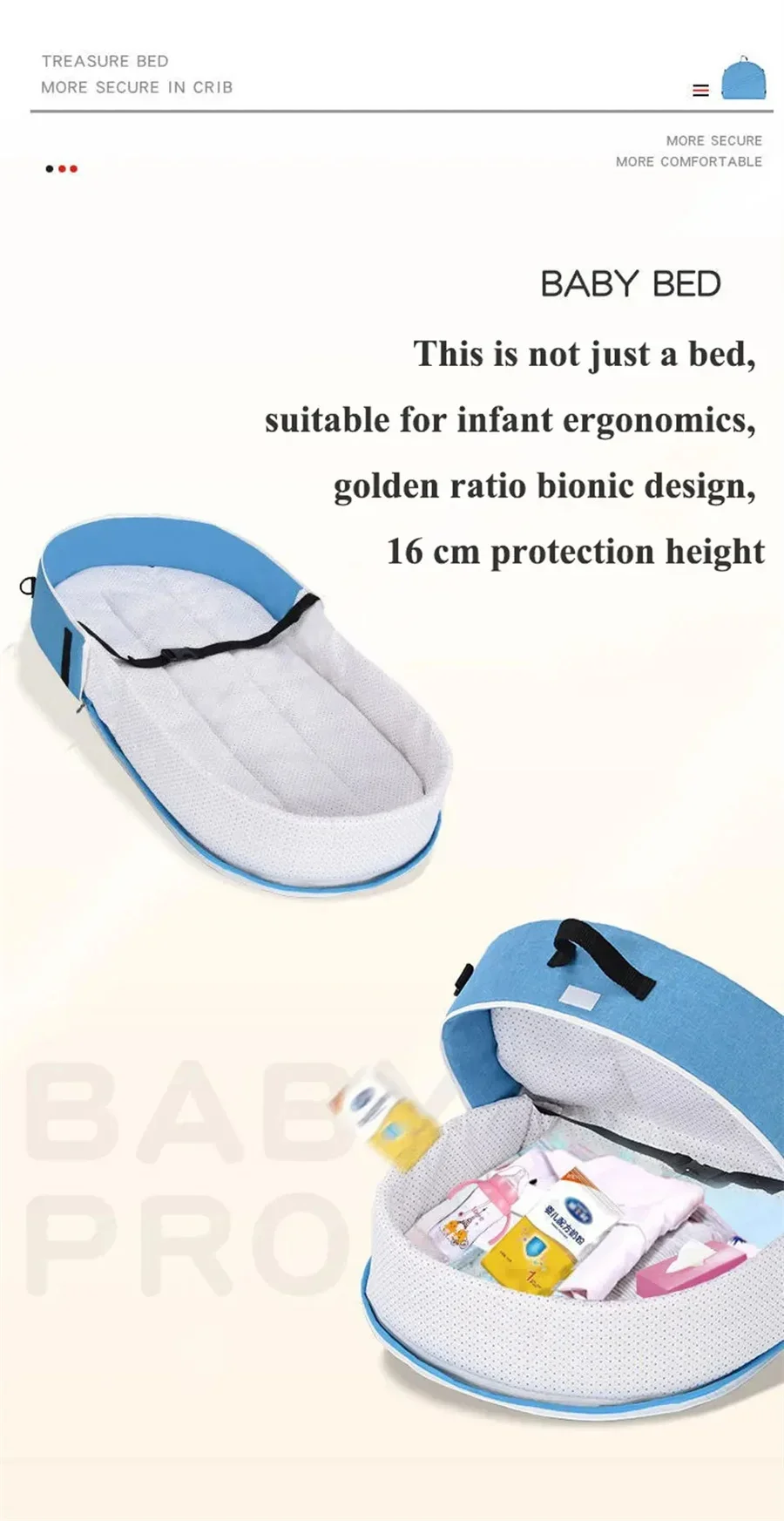 Baby Bed Convenient Folding Anti Pressure Baby Crib with Net and Awning Newborn Isolation Biomimetic Outdoor Travel Baby Crib