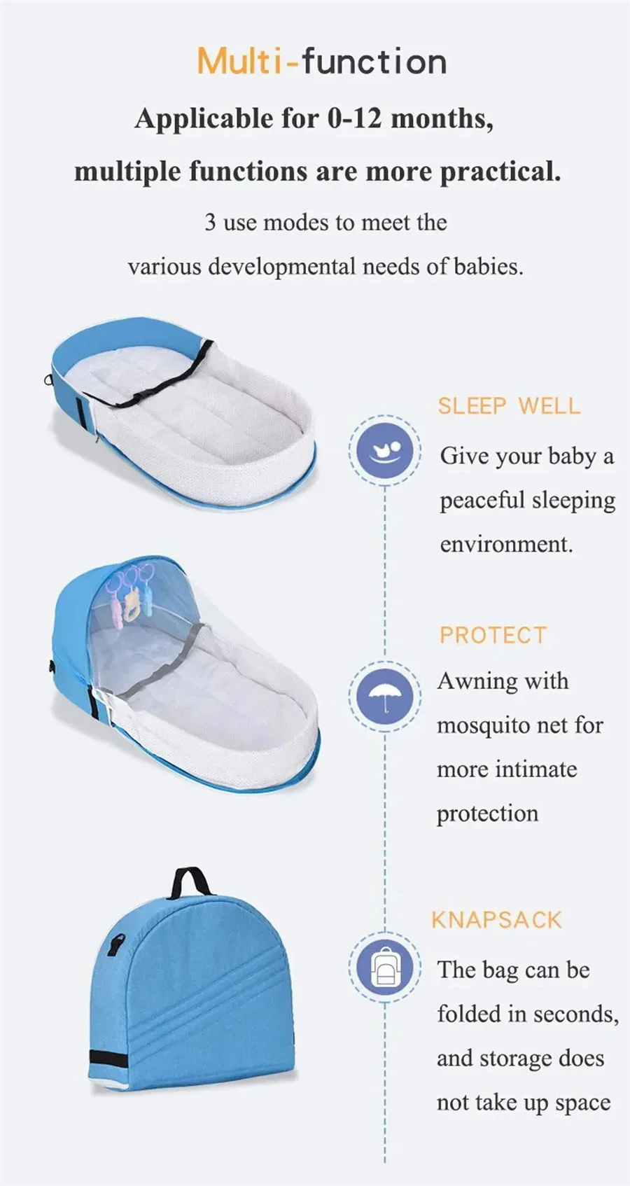 Baby Bed Convenient Folding Anti Pressure Baby Crib with Net and Awning Newborn Isolation Biomimetic Outdoor Travel Baby Crib