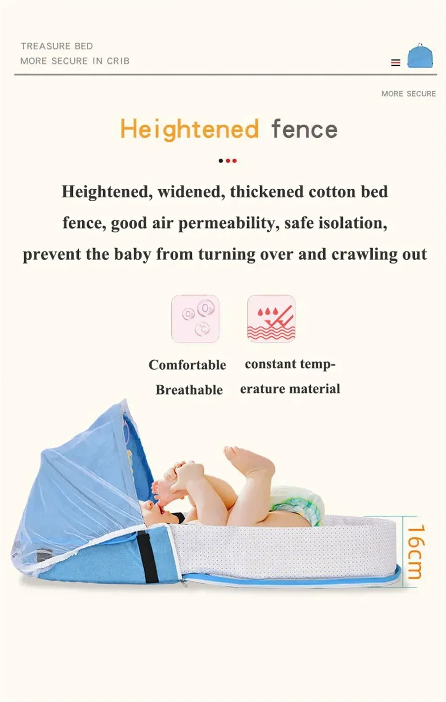 Baby Bed Convenient Folding Anti Pressure Baby Crib with Net and Awning Newborn Isolation Biomimetic Outdoor Travel Baby Crib