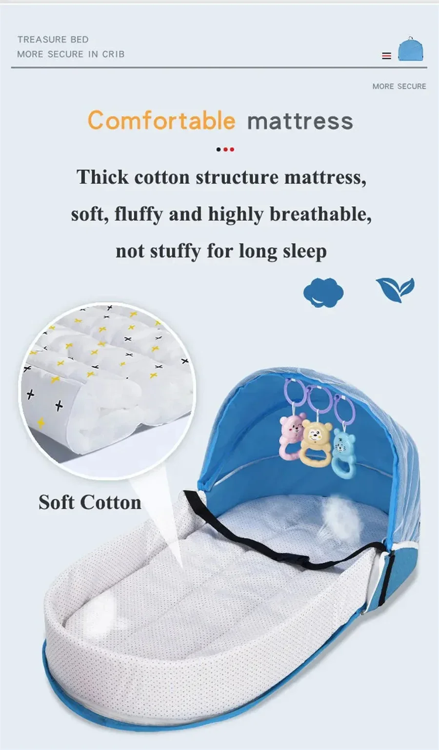 Baby Bed Convenient Folding Anti Pressure Baby Crib with Net and Awning Newborn Isolation Biomimetic Outdoor Travel Baby Crib