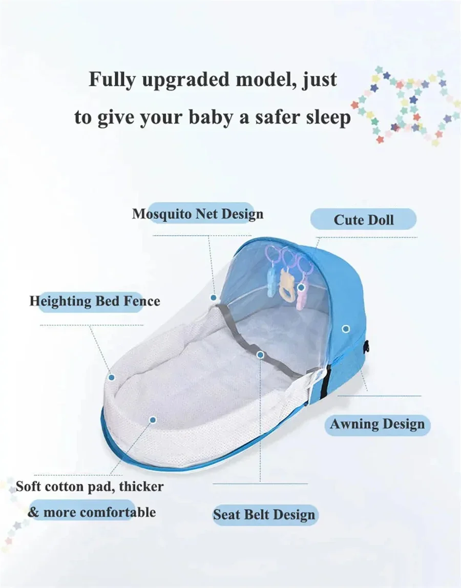 Baby Bed Convenient Folding Anti Pressure Baby Crib with Net and Awning Newborn Isolation Biomimetic Outdoor Travel Baby Crib