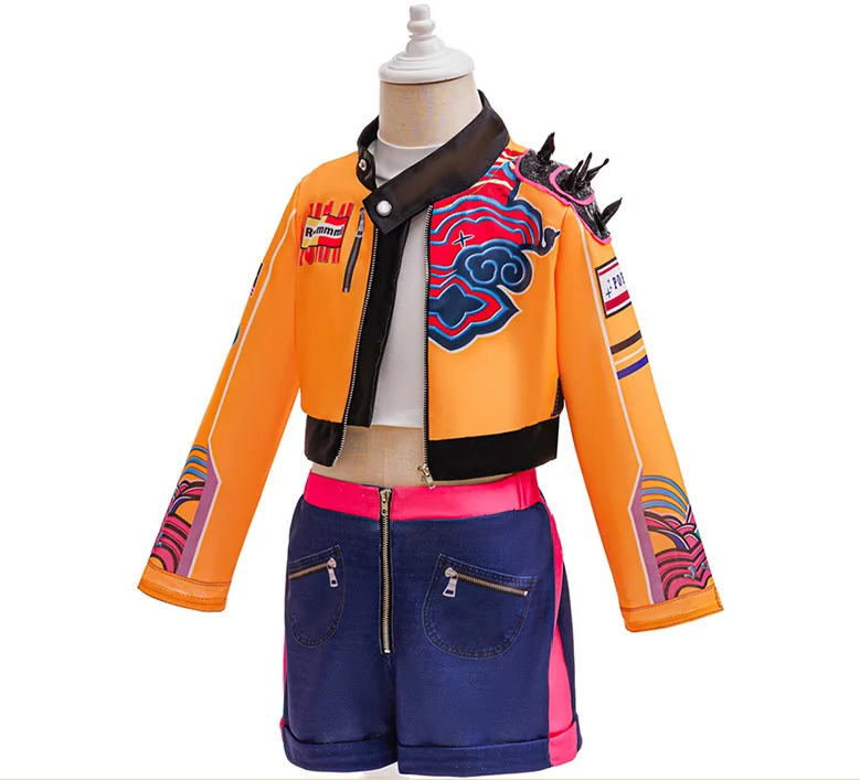 Girls Street Style Cosplay Costume Set 3D Printed Cropped Jacket Shorts For Halloween Birthday Party Role Play