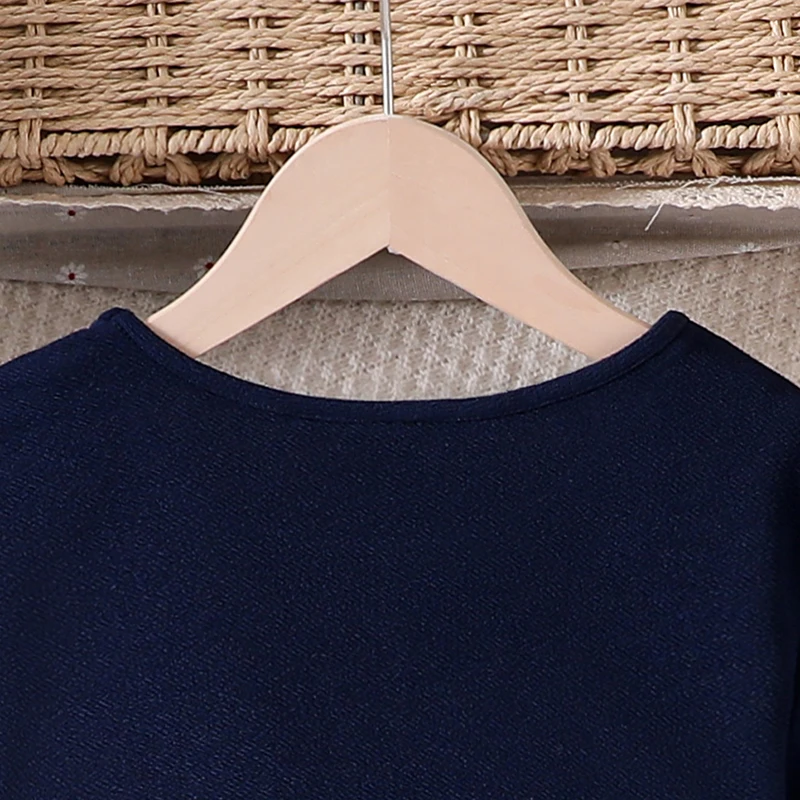 Girls 8-12 Navy Fit & Flare Dress, Front Button Trim & Plain Back, Casual Daily Dress