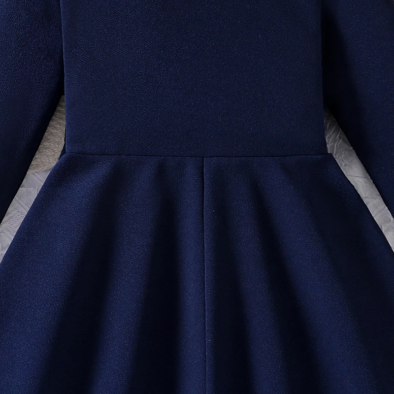 Girls 8-12 Navy Fit & Flare Dress, Front Button Trim & Plain Back, Casual Daily Dress