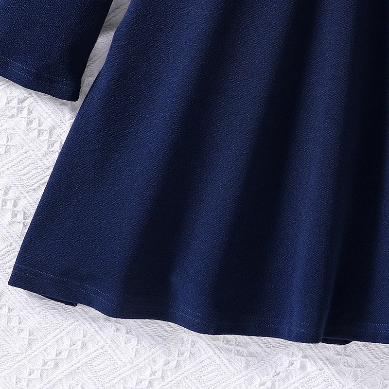 Girls 8-12 Navy Fit & Flare Dress, Front Button Trim & Plain Back, Casual Daily Dress