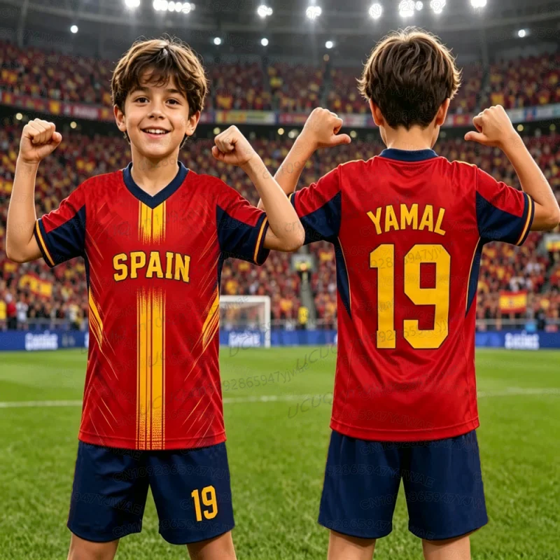 2026 Summer Special Men Women Spain Fans NO.19 YAMAL Football Jersey Tee Shorts Set Shirt and Shorts Kids 2 Piece Set