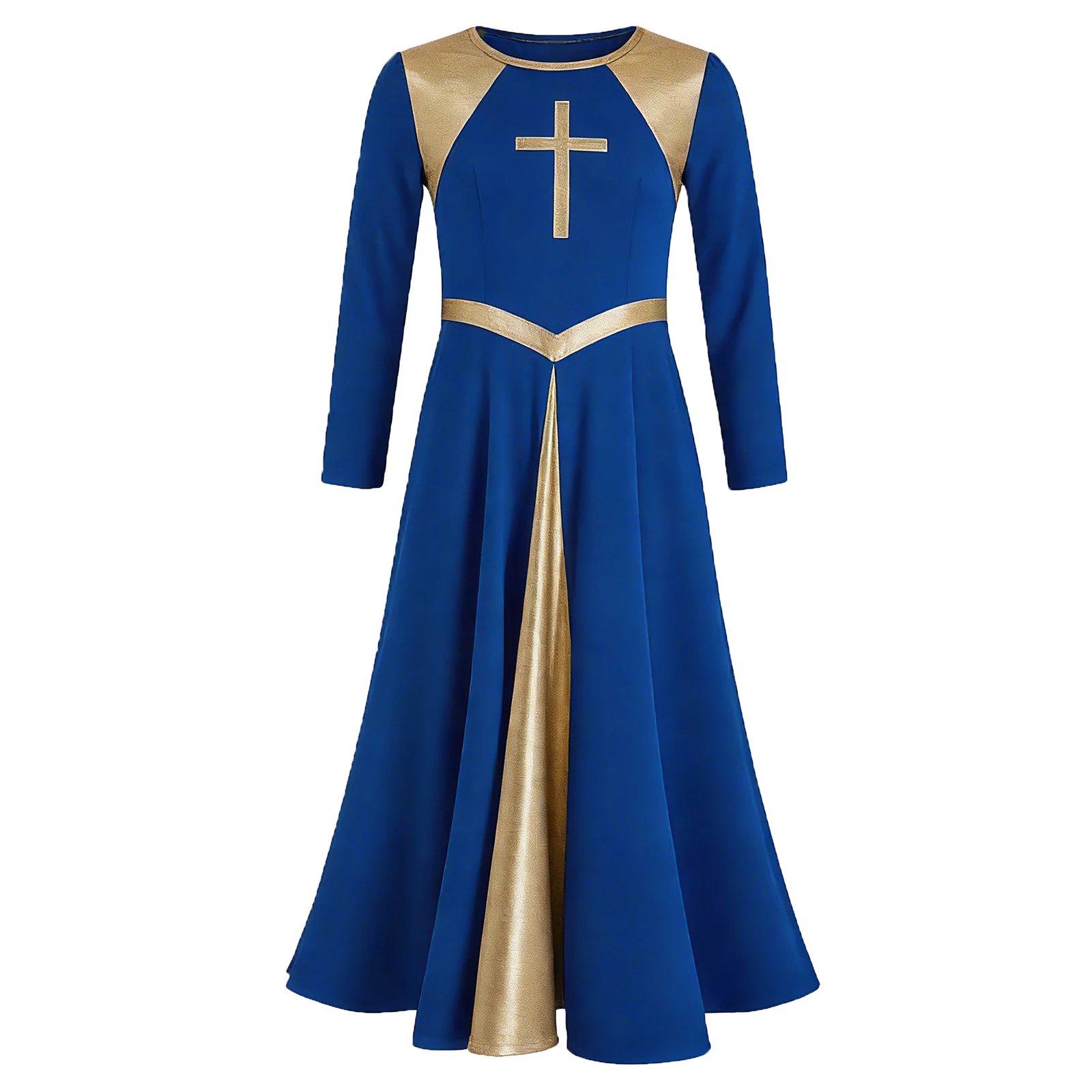 Girl Metallic Liturgical Praise Dance Dress Gold Cross Pattern Church Celebration of Spirit Praise Stage Performance Dancewear