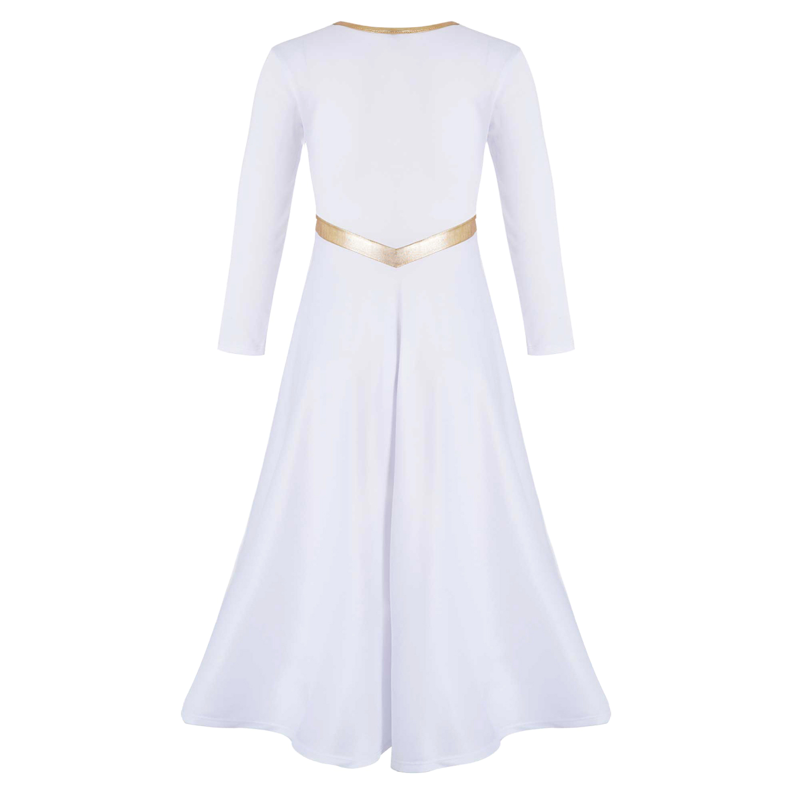 Girl Metallic Liturgical Praise Dance Dress Gold Cross Pattern Church Celebration of Spirit Praise Stage Performance Dancewear
