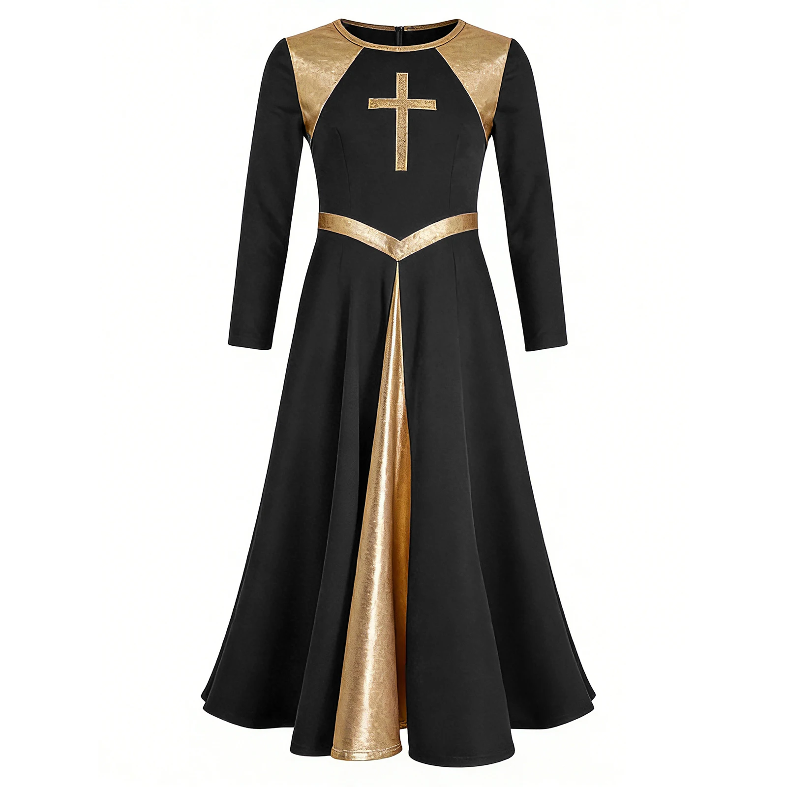 Girl Metallic Liturgical Praise Dance Dress Gold Cross Pattern Church Celebration of Spirit Praise Stage Performance Dancewear