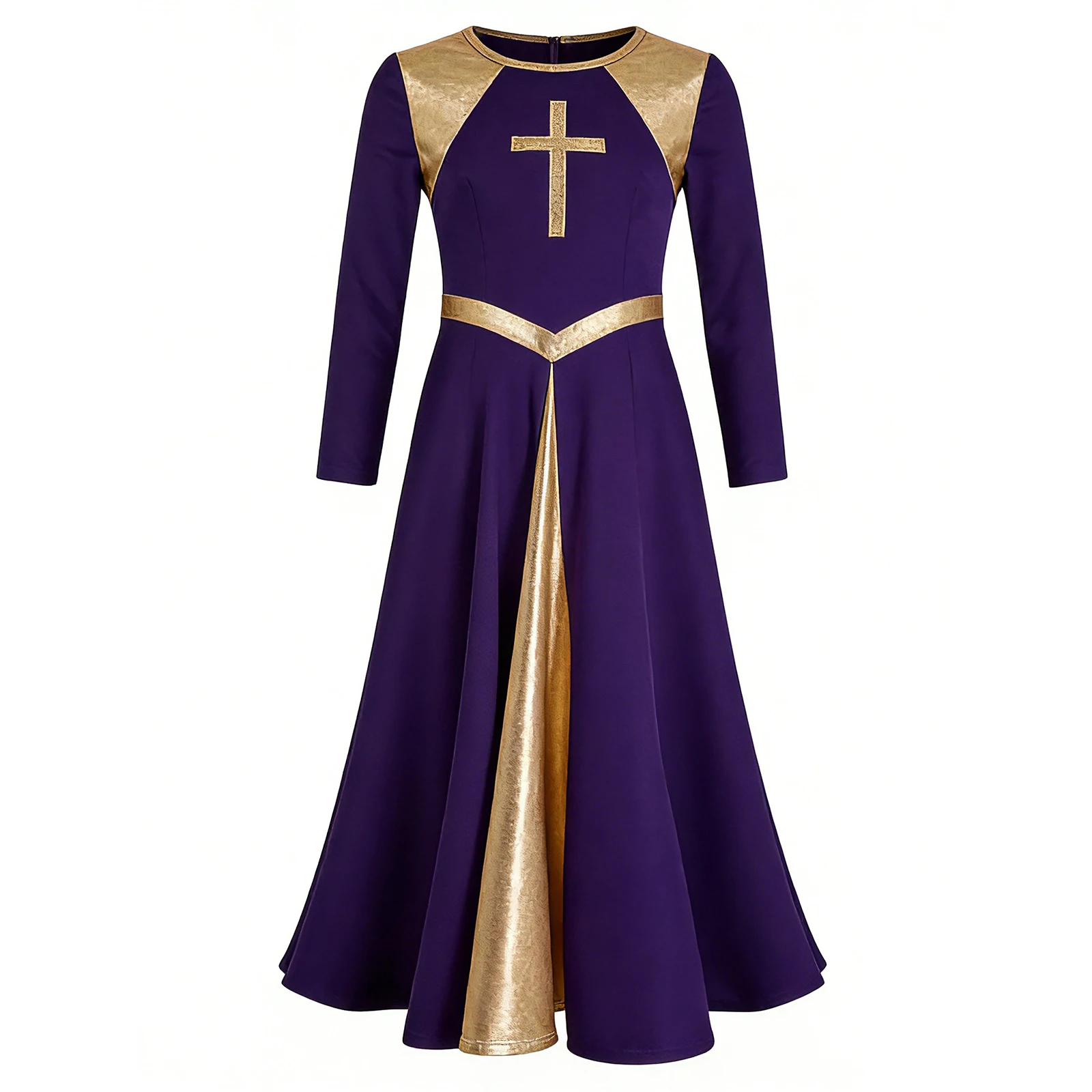 Girl Metallic Liturgical Praise Dance Dress Gold Cross Pattern Church Celebration of Spirit Praise Stage Performance Dancewear