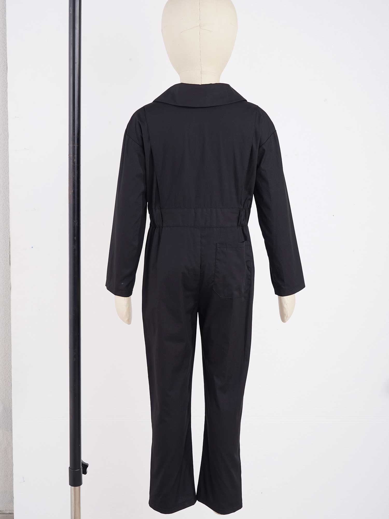 Children Solid Color Coverall Jumpsuit Mechanic Coveralls Boiler Suit Flight Suit Stylish Long Sleeve Zipper Bodysuit Overalls