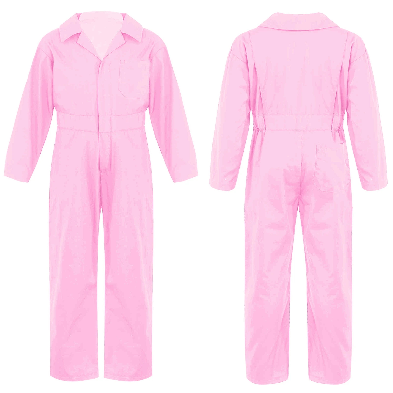 Children Solid Color Coverall Jumpsuit Mechanic Coveralls Boiler Suit Flight Suit Stylish Long Sleeve Zipper Bodysuit Overalls