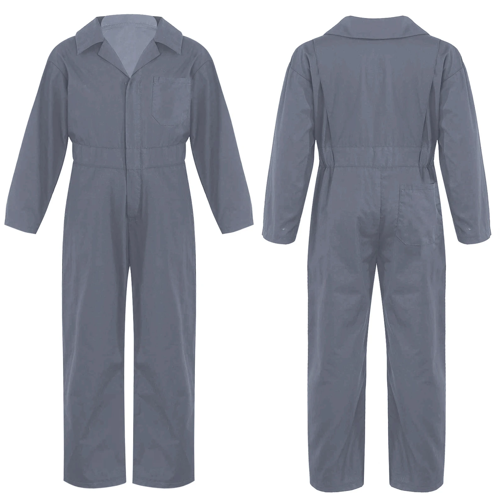 Children Solid Color Coverall Jumpsuit Mechanic Coveralls Boiler Suit Flight Suit Stylish Long Sleeve Zipper Bodysuit Overalls